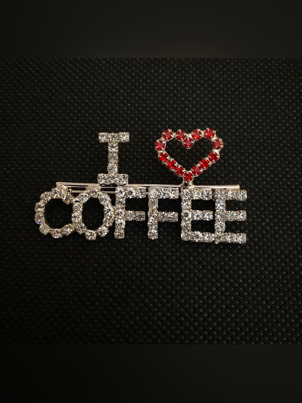 Fashion Jewelry Rhinestone “I Love Coffee” Pin